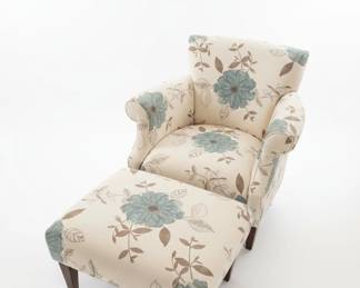 Floral Upholstered Accent Chair and Ottoman Set
