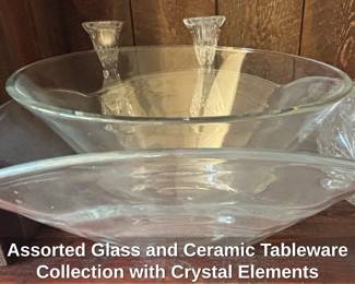 Assorted Glass and Ceramic Tableware Collection with Crystal Elements