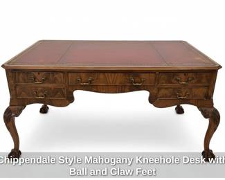 Chippendale Style Mahogany Kneehole Desk with Ball and Claw Feet second image