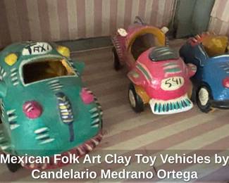Mexican Folk Art Clay Toy Vehicles by Candelario Medrano Ortega