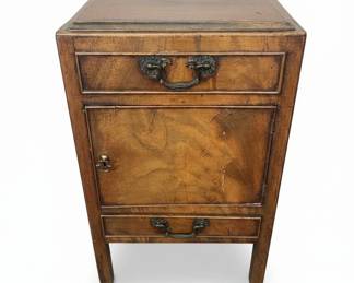 Vintage Burl Wood Nightstand with Leather Inset Top