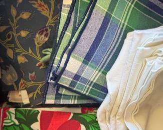 Assorted Vintage Linen and Textile Lot with Plaid Napkins and Christmas Print