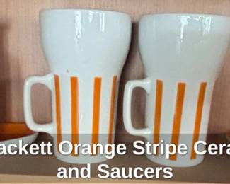 Lagardo Tackett Orange Stripe Ceramic Mugs and Saucers