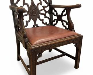 Chippendale Style Carved Mahogany Armchair with Eagle Head Arms fourth image