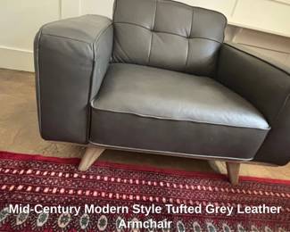 MidCentury Modern Style Tufted Grey Leather Armchair second image