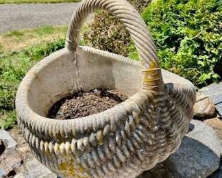 Two Cast Stone Basket Planters
