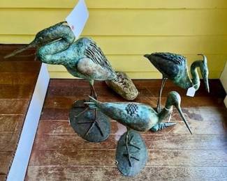 Three Bronze Garden Cranes.