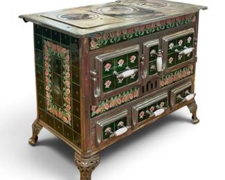 Belgian Art Nouveau Enamel and Nickel-Plated Cast Iron Cook Stove