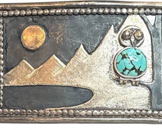 Sterling Silver Turquoise Owl Belt Buckle, Southwestern Modernist BOWLES