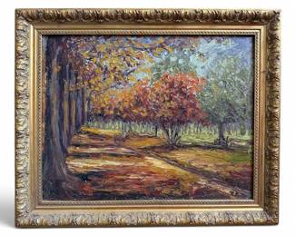 Mid Century Impasto Fall Landscape Painting