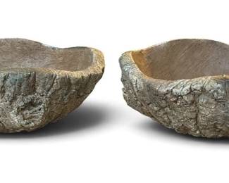French Faux Bois Garden Bowls, Pair