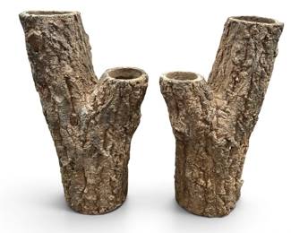 Pair French Faux Boix Tree Stump Vases