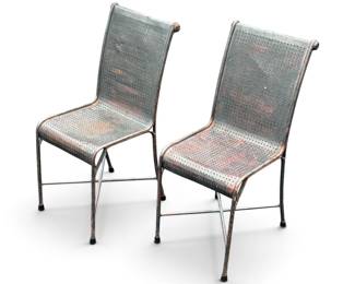 A Pair of Antique French Industrial Wrought Iron Accent Chairs, Early 20th C.