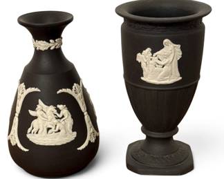 Two WEDGWOOD Jasperware Black Vases