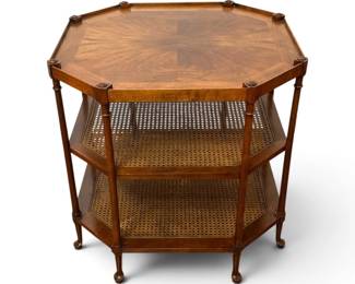 BAKER Flamed Walnut & Cane Octagonal Table