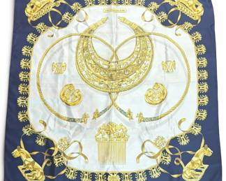 An HERMES Les Cavaliers d'Or Carre 90 Silk Scarf