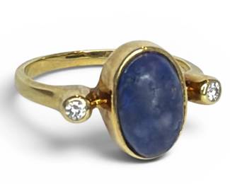 A 14k Gold, Lapis Lazuli, and Diamond Ring