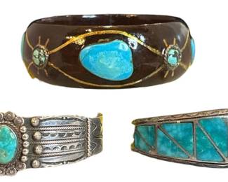 Southwestern Turquoise, Wood, Sterling Silver Bracelets