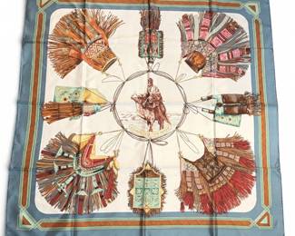 An HERMES Cuirs du Desert Carre 90 Silk Scarf