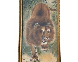 Vintage Asian Painting of Tiger on Silk