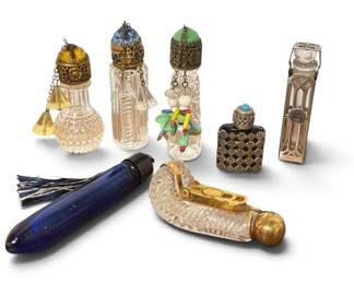 Collection Antique Miniature Perfume Bottles, Some Sterling Silver