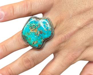 Incredible MARK CHEE (Dine/Navajo, 1914-1981) Sterling Silver & Turquoise Ring
