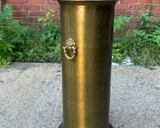 Lot 6: Vtg Brass Umbrella Stand Lion Head Ring Pulls
