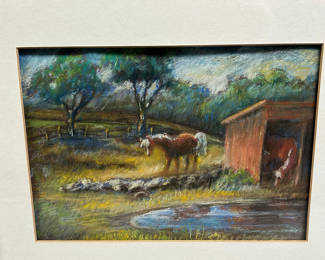 Lot 8: Signed Pastel Landscape & Horses