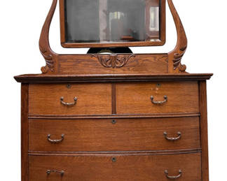 Lot 51: Antique 4 Drawer Dresser Tilt Mirror