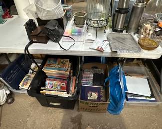 Books, binoculars, thermos