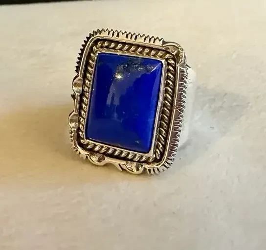 Artie Yellowhorse Navajo Sterling Silver Lapis Ring Handmade 15.94g