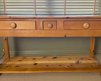 Rustic Pine Console Table with Drawers Lower Shelf