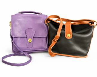 Two Authentic Coach Leather Shoulder Crossbody Purses Purple BlackBrown