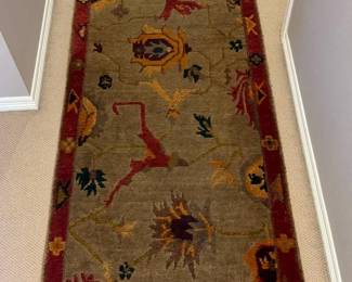 Tufenkian Tibetan HandKnotted Wool Runner Rug with Floral Design Fringe