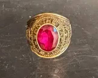 8.86g St. John the Baptist Jordan 10K Gold Synthetic Ruby Ring