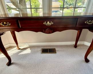Traditional MahoganyStyle Console Table with Brass Hardware