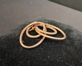 14K Gold Textured Double Hoop Earrings 1.43g
