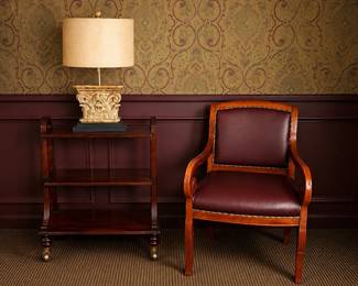 Traditional Accent Chair, ThreeTier Rolling Cart Corinthian Column Table Lamp