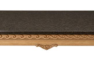 Ornate Carved Wood Coffee Table with Dark Stone Top Decorative Tray