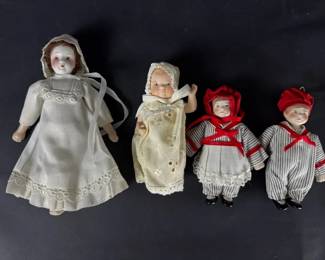 Wmpex Corp Taiwan Porcelain Doll Lot 4 Miniature Dolls Period Costumes 58 Inch