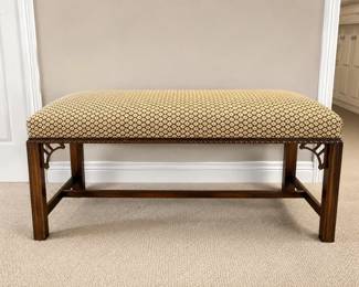 Traditional Carved Wood Upholstered Bench