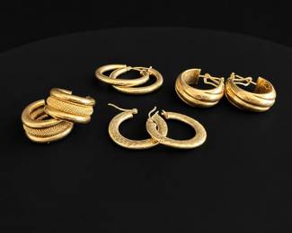 9.65g Four Pairs of 14K 18K Gold Hoop Earrings