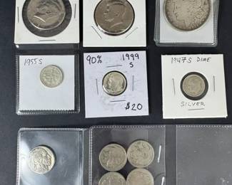 U.S. Silver Coin Lot 1921 Morgan Dollar, Kennedy Halves, Roosevelt Dimes Buffalo Nickels