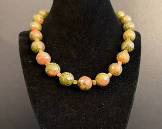 18Inch Faceted Jasper Bead Necklace with Sterling Silver Sardonyx Clasp