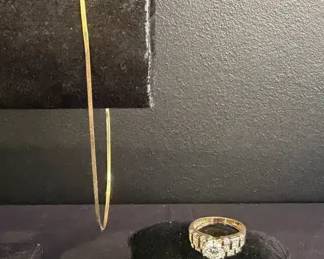 18K Gold Bracelet 14K Gold CZ Stone Ring 6.55g Total Weight