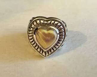 Sterling Silver 18K Gold Heart Ring 13.41g