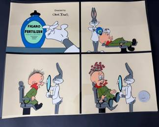 1992 Warner Bros. Bugs Bunny Elmer Fudd Figaro Fertilizer Sericel Art