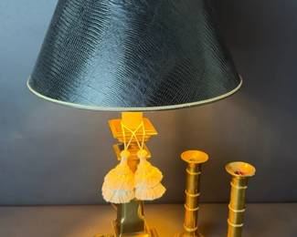 Brass Table Lamp, Candlesticks Duck Figurines