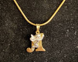 14K Yellow Gold Angel Initial Pendant Necklace 5.63g