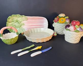 Fitz and Floyd Vegetable Garden Ceramic Serve Ware, Canisters Spreaders